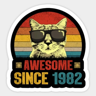 Awesome Since 1982 42nd Birthday Gifts Cat Lover Sticker